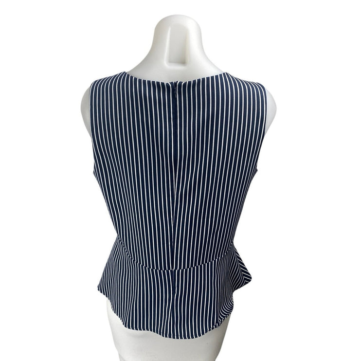 Banana Republic Navy Blue White Striped Sleeveless Peplum Blouse Top Size 6