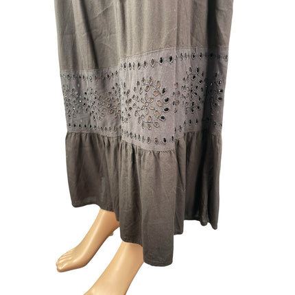Bass Women's Brown Floral Eyelet Tiered Ruffled Flowy Boho Maxi A-Line Skirt M
