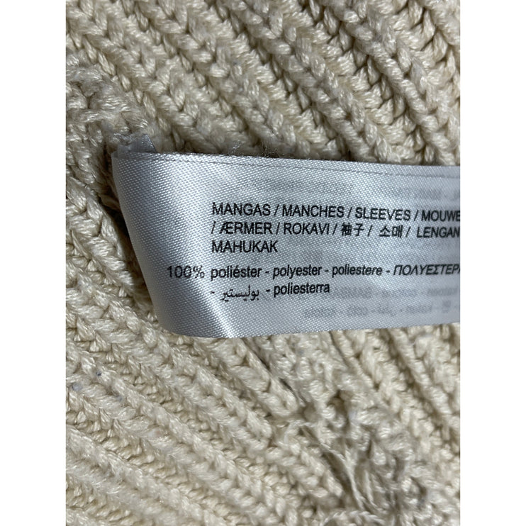 Zara Womens Beige Cable Knit Sheer Polka Dot Long Sleeve Crew Neck Sweater Top L