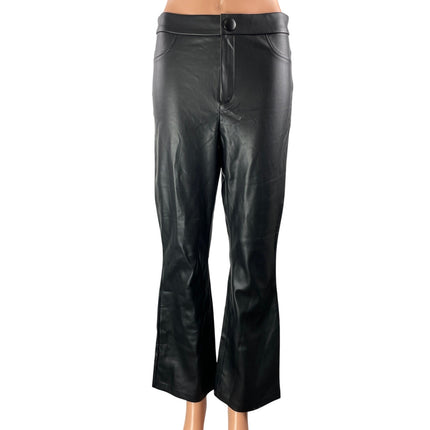 Zara Women's Black High Rise Faux Leather Vegan Flare Trousers Pants Size M