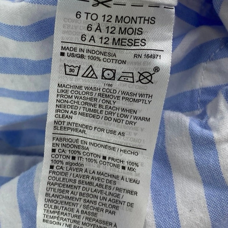 Janie & Jack Striped Cabana Baby Blue White Button Down Matching Set Size 6-12M