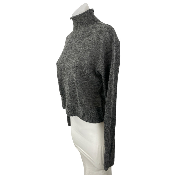 Zara Womens Gray Alpaca Wool Mock Neck Long Sleeve Crop Sweatshirt Sweater Top S