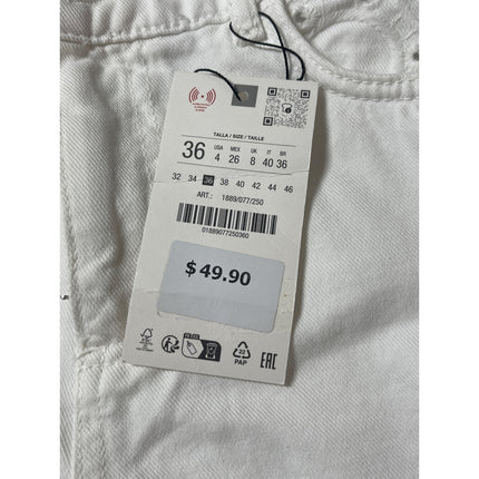NEW Zara Women's White High Waisted Straight Y2k Mini Denim Jean Shorts Size 4