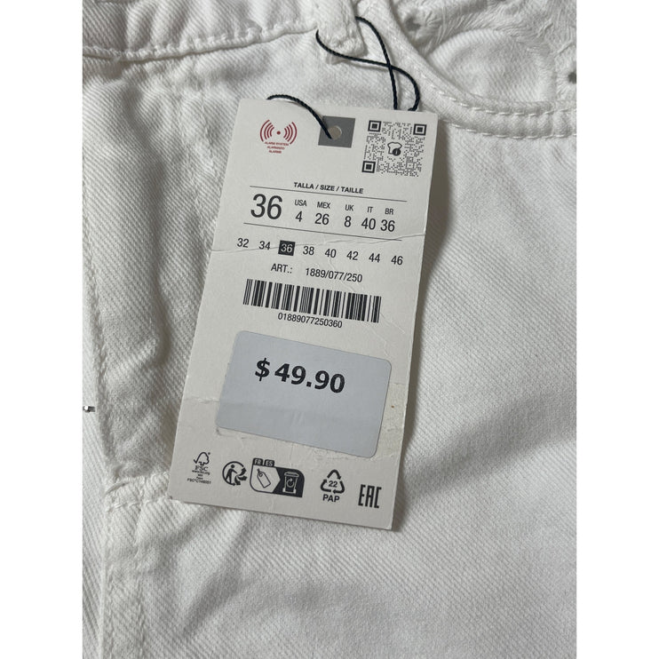 NEW Zara Women's White High Waisted Straight Y2k Mini Denim Jean Shorts Size 4