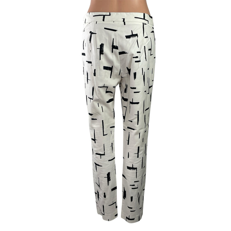 Bimba Y Lola Women's White Black Abstract High Rise Straight Trousers Pants 8