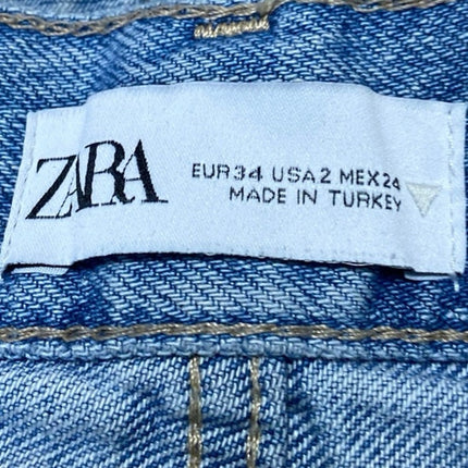 Zara Women's Blue Acid Wash High Waisted Wide Leg Baggy Palazzo Denim Jeans Sz 2