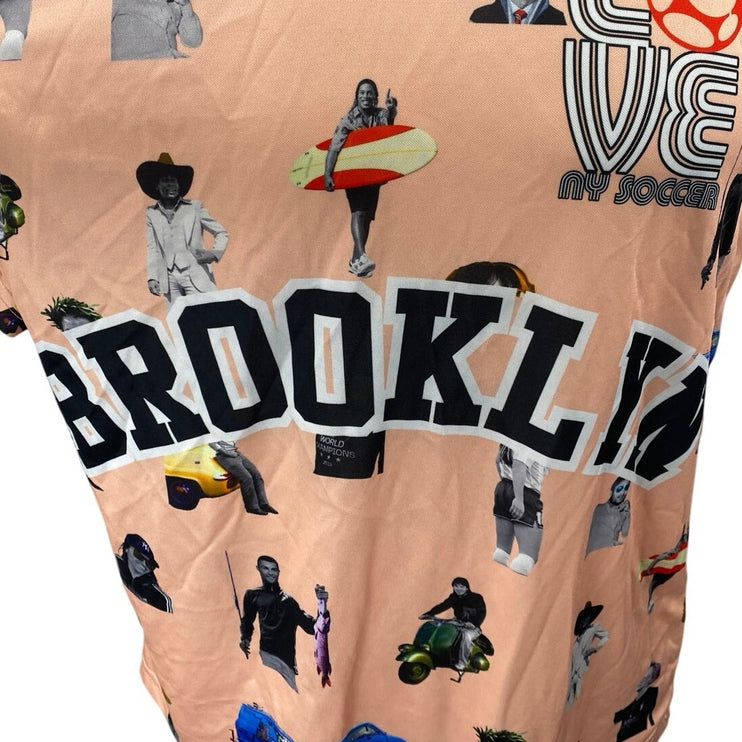 Brooklyn Glamorama LoveNYSoccer Orange Short Sleeve Jersey Tee T-Shirt Top Sz L