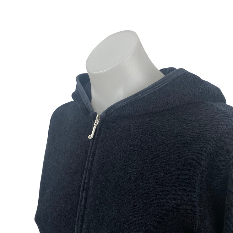 Juicy Couture Womens Black Velvet Velour Full Zip Hoodie Hooded Sweatshirt Top M