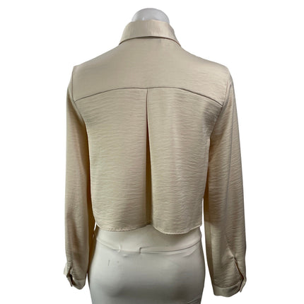 Zara Women's Beige Pocket Long Sleeve Button Down Cropped Shirt Top Size XS