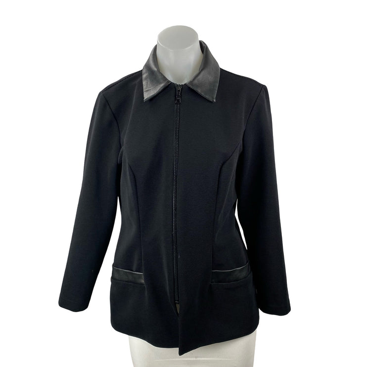 Lindsey Scott Women's Black Full Zip Faux Leather Collared Coat Jacket Size 8