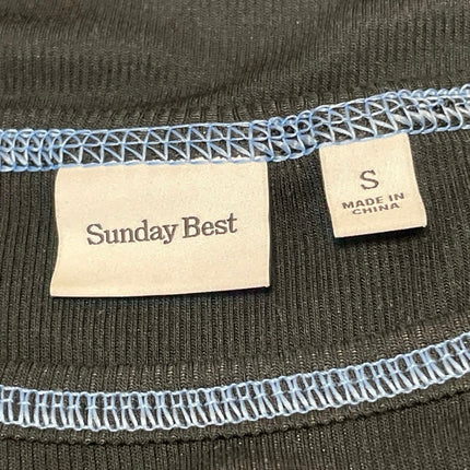 Aritzia Sunday Best Womens Black Stitched Long Sleeves Ribbed Knit Crop Top Sz S