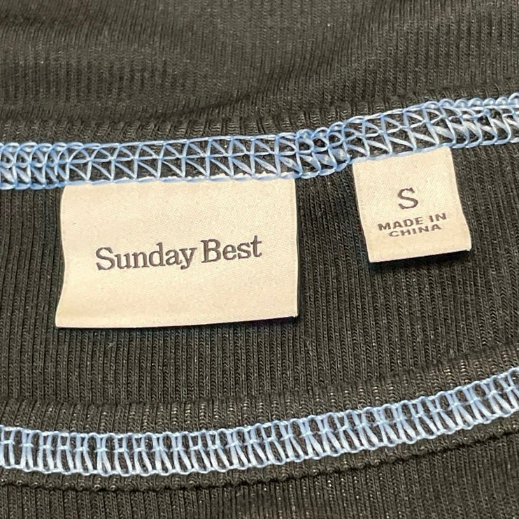 Aritzia Sunday Best Womens Black Stitched Long Sleeves Ribbed Knit Crop Top Sz S