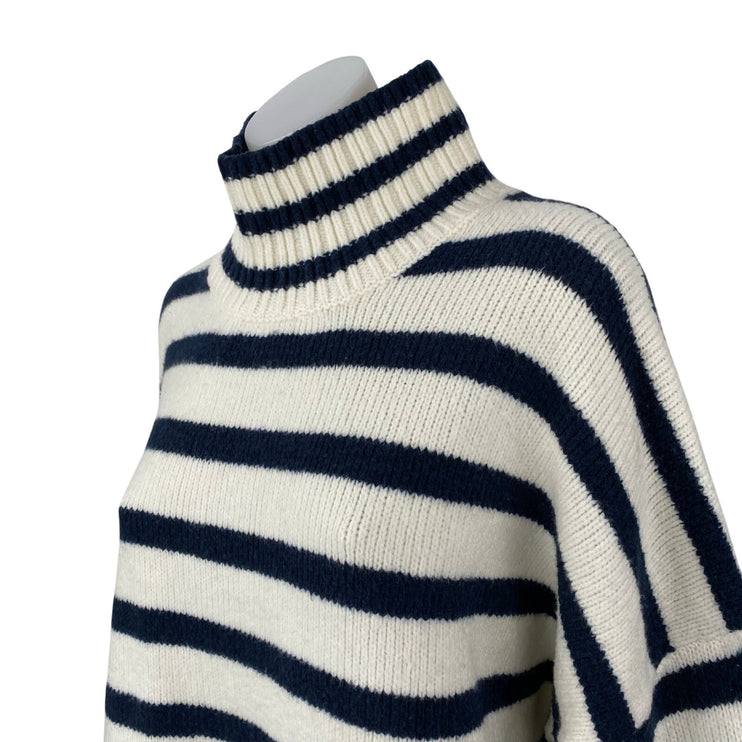 Abercrombie & Fitch Navy Blue White Wool Stripe Turtleneck Long Sleeve Sweater L