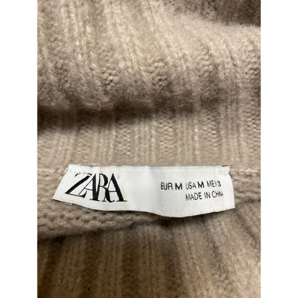 Zara Women's Brown Wool Turtleneck Oversized Puff Sleeve Knit Crop Sweater Top M