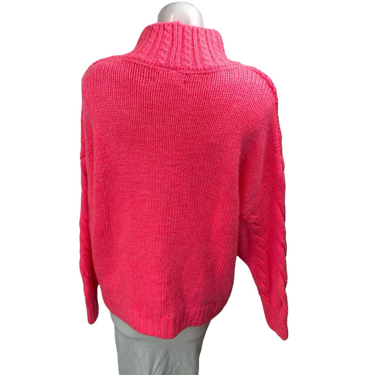 Anthropologie Pink Wool Chunky Cable Knit Mock Neck Long Sleeve Sweater Top Sz L