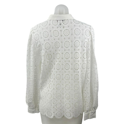 A. Calin by Flying Tomato White Lace Crochet Long Sleeve Button Down Shirt Top L
