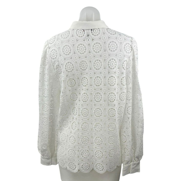 A. Calin by Flying Tomato White Lace Crochet Long Sleeve Button Down Shirt Top L