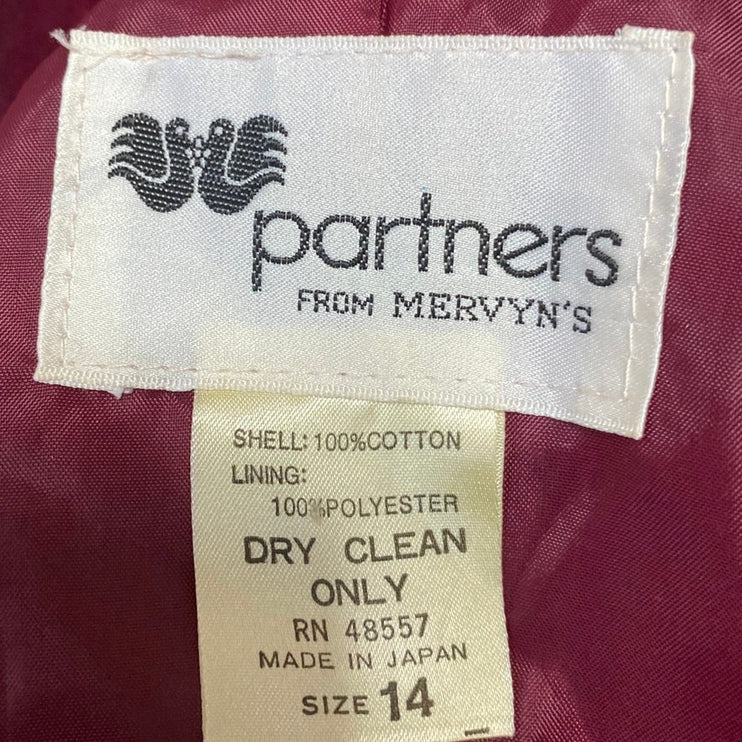 Partners From Mervyn's Women's Red Velvet Long Sleeve Blazer Coat Suit Jacket 14