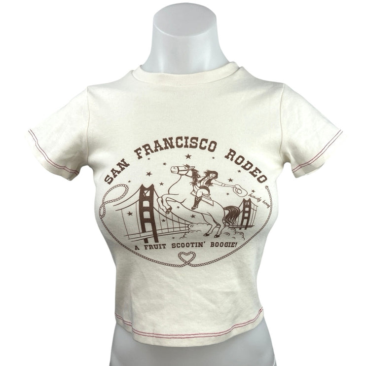 FruitFace Cream Brown San Francisco Rodeo Graphic Baby Tee Crop Top T Shirt Sz S