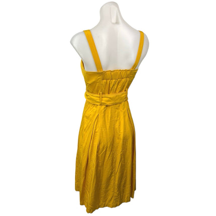JOA Yellow Sleeveless Button Down Belted Pleats Midi Fit & Flare S-Line Dress XS
