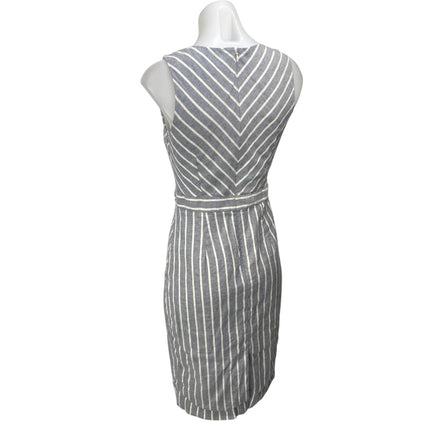 Banana Republic Gray White Striped Sleeveless V Neck Midi Sheath Dress Size 0