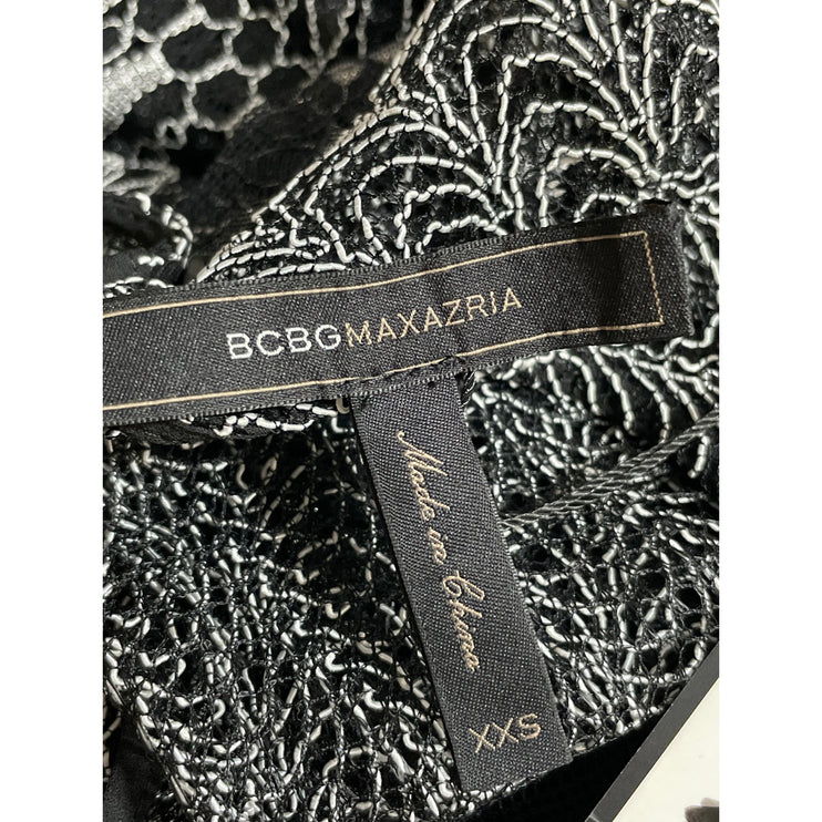 NEW BCBGMAXAZRIA Black Metallic Lace Long Bell Sleeve Maxi Shift Dress Size XXS