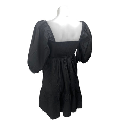 NEW Abercrombie & Fitch Black Short Puff Sleeve Smocked Mini A Line Dress Size S