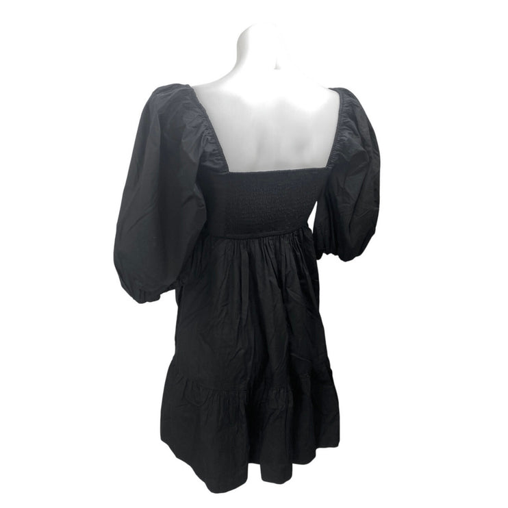 NEW Abercrombie & Fitch Black Short Puff Sleeve Smocked Mini A Line Dress Size S