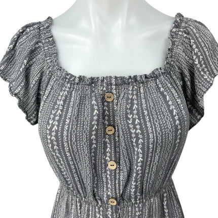 Vici Gray Floral Flutter Sleeve Floral Button Up High Low Midi Dress Size XS