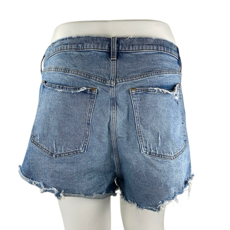 Abercrombie & Fitch Women's Blue High Waist Distressed Denim Jeans Mom Shorts 36