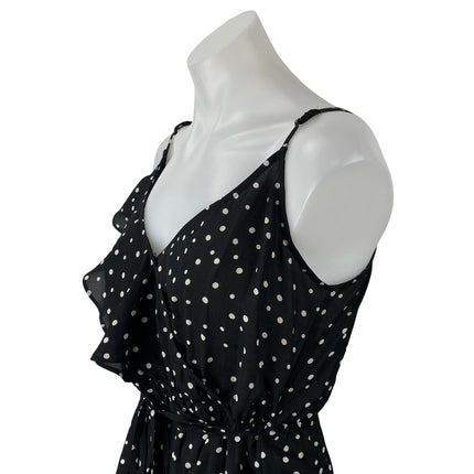 JACK by BB Dakota Black Polka Dots Sleeveless Ruffle Wrap Peplum Blouse Top S