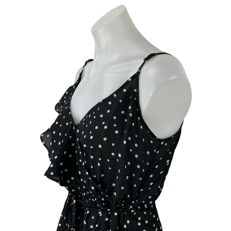 JACK by BB Dakota Black Polka Dots Sleeveless Ruffle Wrap Peplum Blouse Top S