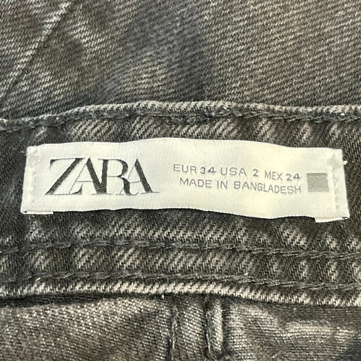 Zara Women's Black Washed Straight Leg Casual High Waisted Denim Jeans Size 2