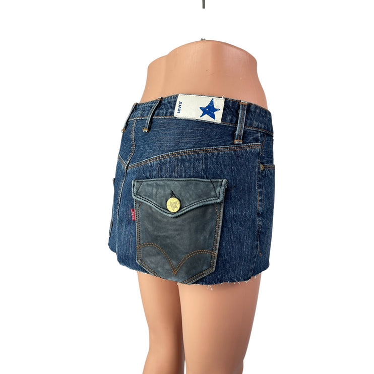 Levi's Women's Blue Medium Wash Raw Hem Frayed Mini Denim Jean Skirt Size M