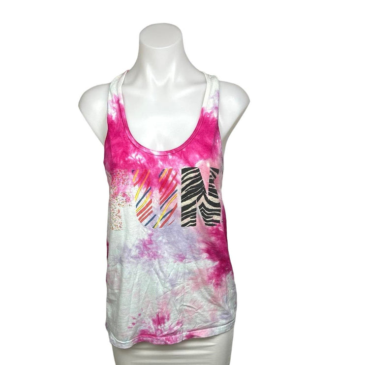 American Apparel Pink White Tie Dye Scoop Neck Racer Back Activewear Tank Top L