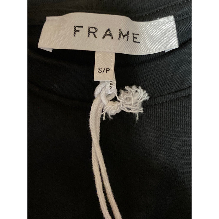 Frame Women's Black Smocked Crewneck Short Sleeve Crop Tee T-shirt Top Size S