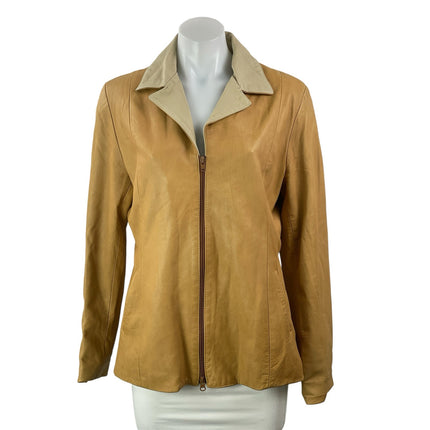 NEW Leather Factory Beige Full Zip Collared Suede Leather Coat Jacket Sz XXL