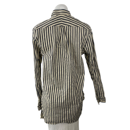 Le31 Simons Women's Black Beige Striped Long Sleeve Button Down Shirt Top Size M