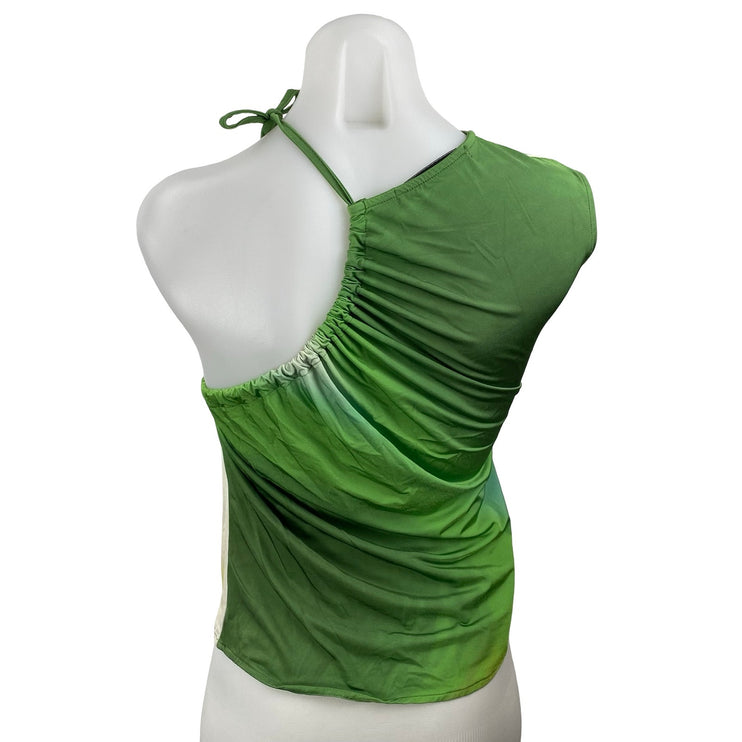 Gimaguas Lanka Green Yellow Asymmetric Sleeveless Cami Tie Tank Top Size L