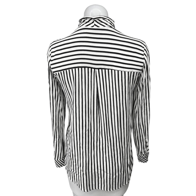 Zara TRF White Black Striped Faux Wrap V-neck Long Sleeve Blouse Top Size XS