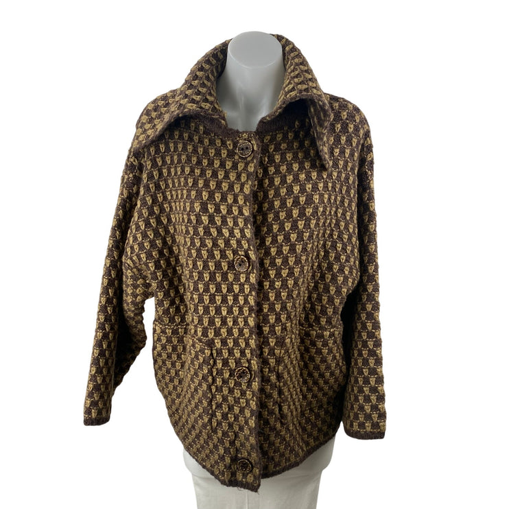 NEW Zara Brown Yellow Crochet Knit Long Sleeve Button Up Sweater Top Size S