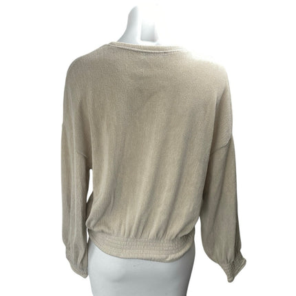Zara Women's Beige Long Sleeve Crew Neck Pullover Ribbed Knit Sweater Top Size S