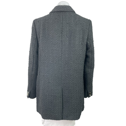 H&M Women's Black Tweed Textured Double Breasted Peak Lapel Blazer Coat Jacket L