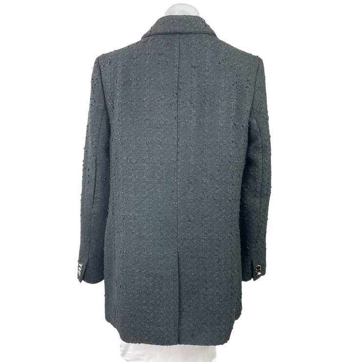 H&M Women's Black Tweed Textured Double Breasted Peak Lapel Blazer Coat Jacket L