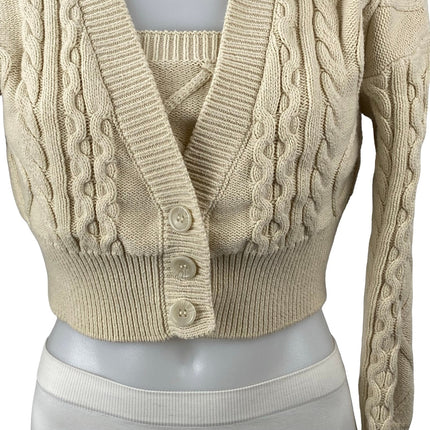 Forever 21 Womens Beige Cable Knit Tube Bralette Long Sleeve Crop Cardigan Set S