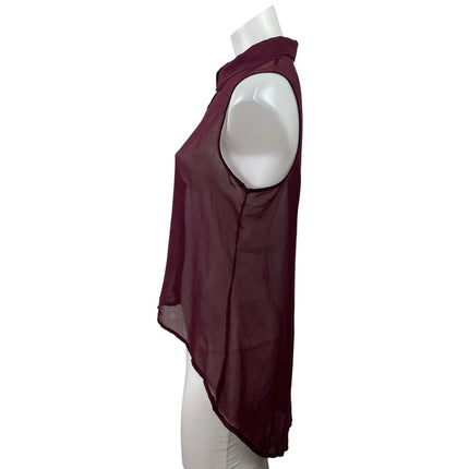 Brandy Melville Women's Red Sleevelss Hi-Low Button Down Sheer Tank Blouse Top S
