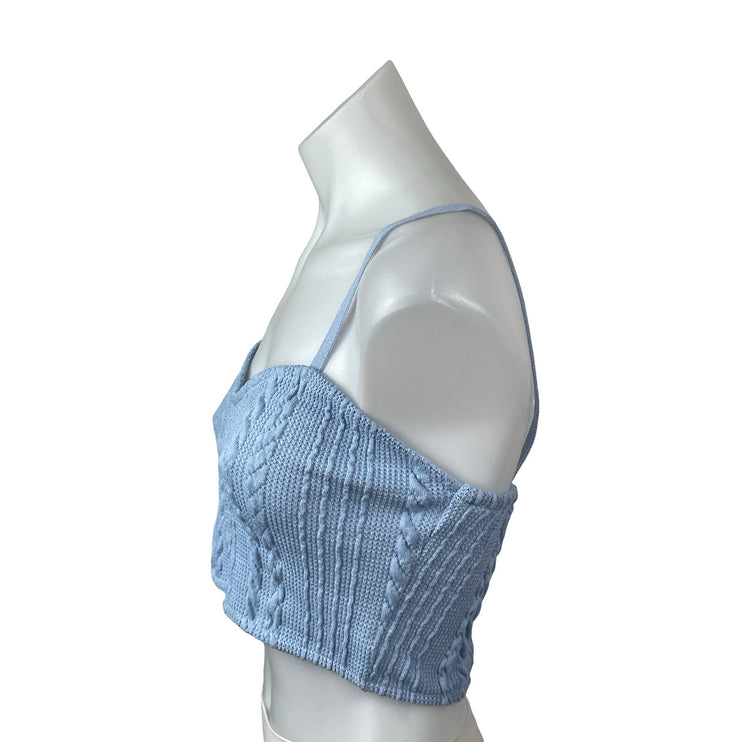 Zara Women's Blue Cable Knit Sleeveless Sweetheart Neck Crop Cami Tank Top Sz S