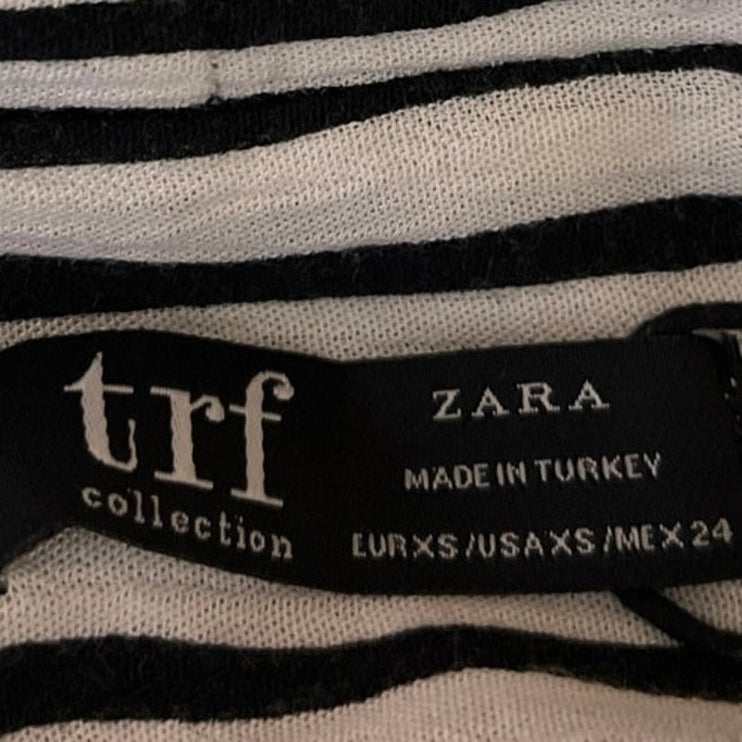 Zara TRF White Black Striped Faux Wrap V-neck Long Sleeve Blouse Top Size XS