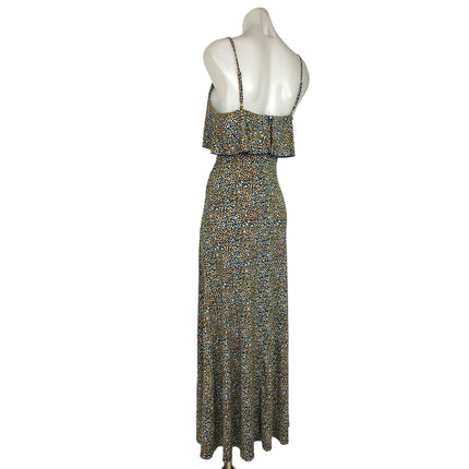 Michael Kors Green Quinn Floral Printed Flounce Spaghetti Strap Maxi Dress Sz S