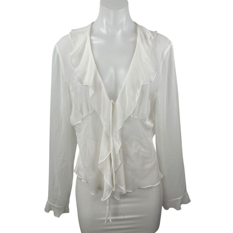 Aritzia Wilfred Women's White Ruffle Collar V-neck Long Sleeve Blouse Top Size M